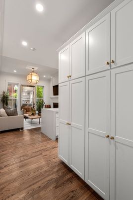 Dining room, Interior, Living room, Pendant Lights, Recessed Lighting, Wood Texture Flooring
