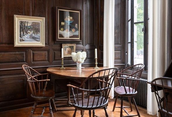Dining room, Interior, Wood Texture Flooring, Wooden Walls