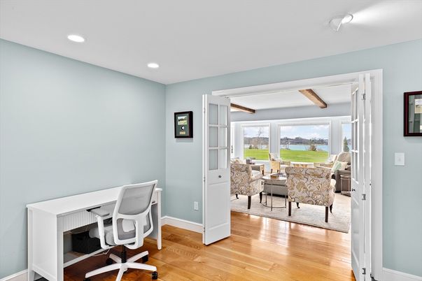 Home Office, Interior, Recessed Lighting, Wooden Beams, Wood Texture Flooring