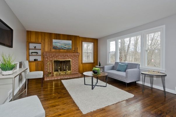 Fireplace, Interior, Living room, Wood Texture Flooring, Wooden Walls