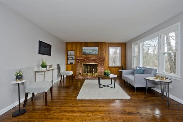 Fireplace, Interior, Living room, Wood Texture Flooring, Wooden Walls