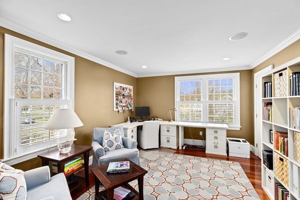 Home Office, Interior, Recessed Lighting, Wood Texture Flooring