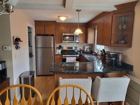Interior, Kitchen, Pendant Lights, Stainless Steel Appliances, Wood Texture Flooring