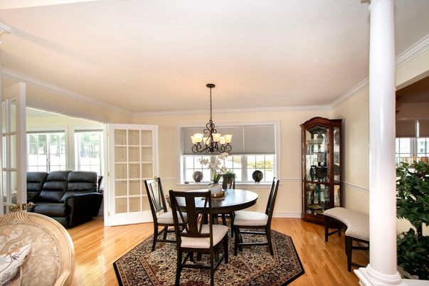 Chandelier, Dining room, Interior, Wood Texture Flooring