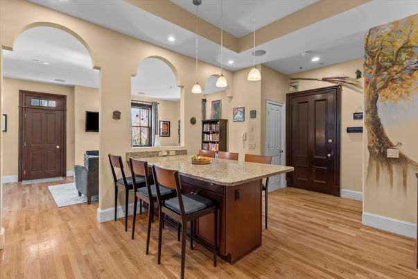 Interior, Kitchen, Pendant Lights, Recessed Lighting, Wood Texture Flooring