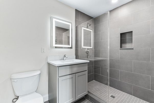Bathroom, Glass Shower, Interior, Recessed Lighting