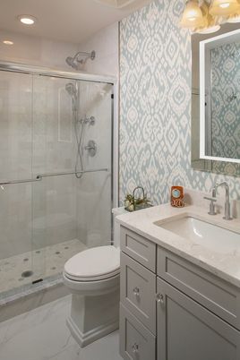 Bathroom, Glass Shower, Interior, Marble, Recessed Lighting