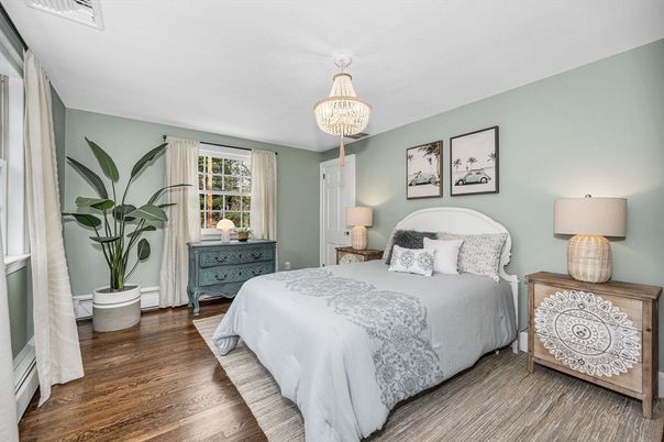 Bedroom, Chandelier, Interior, Wood Texture Flooring