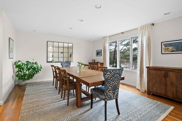 Dining room, Interior, Recessed Lighting, Wood Texture Flooring