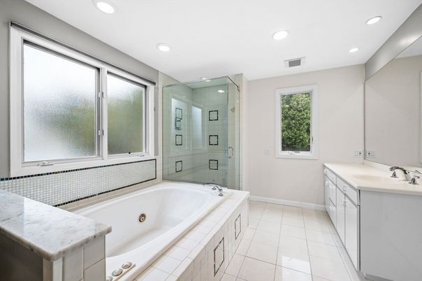 Bathroom, Glass Shower, Interior, Recessed Lighting