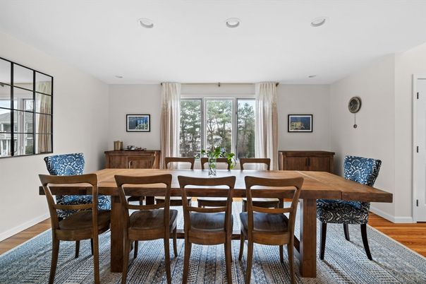 Dining room, Interior, Recessed Lighting, Wood Texture Flooring