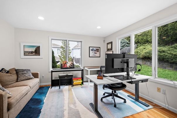 Home Office, Interior, Recessed Lighting, Wood Texture Flooring