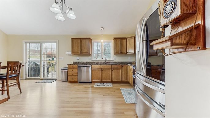 Interior, Kitchen, Pendant Lights, Stainless Steel Appliances, Wood Texture Flooring