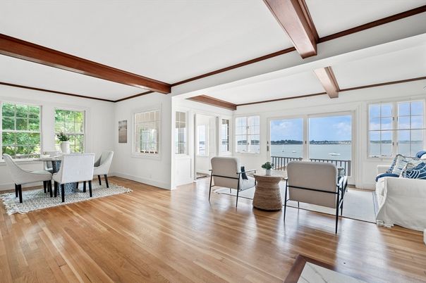 Dining room, Interior, Living room, Water, Wooden Beams, Wood Texture Flooring