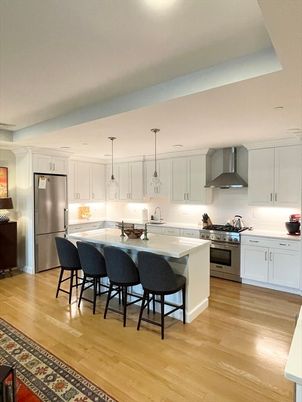 Interior, Kitchen, Pendant Lights, Stainless Steel Appliances, Wood Texture Flooring