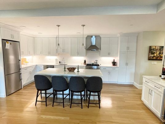Interior, Kitchen, Pendant Lights, Stainless Steel Appliances, Wood Texture Flooring