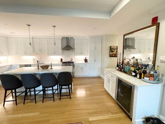 Interior, Kitchen, Pendant Lights, Recessed Lighting, Wood Texture Flooring