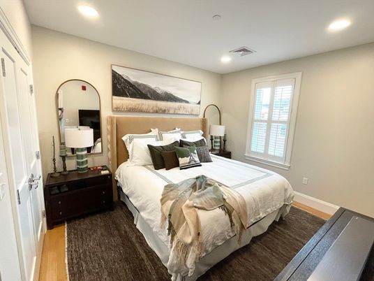 Bedroom, Interior, Recessed Lighting, Wood Texture Flooring