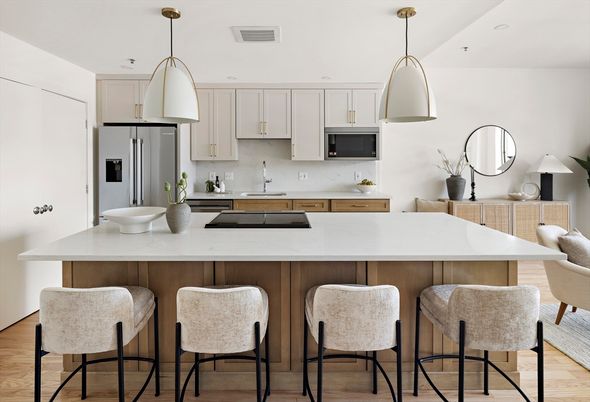 Interior, Kitchen, Pendant Lights, Recessed Lighting, Wood Texture Flooring
