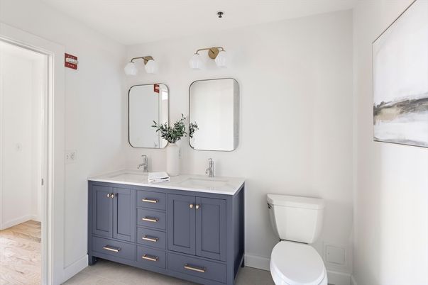 Bathroom, Dual Sink Vanities, Interior, Wood Texture Flooring