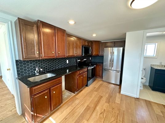 Interior, Kitchen, Recessed Lighting, Wood Texture Flooring