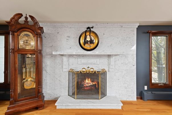 Fireplace, Interior, Marble Walls, Wood Texture Flooring