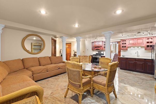 Dining room, Interior, Kitchen, Living room, Recessed Lighting, Stainless Steel Appliances