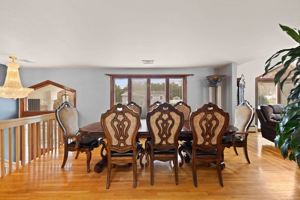 Chandelier, Dining room, Interior, Wood Texture Flooring