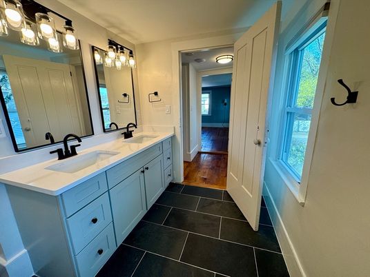 Bathroom, Dual Sink Vanities, Interior, Wood Texture Flooring
