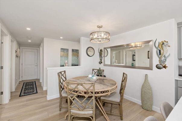Dining room, Interior, Recessed Lighting, Wood Texture Flooring