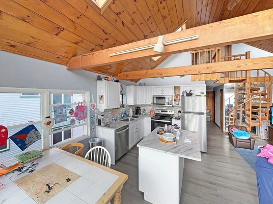 Interior, Kitchen, Stainless Steel Appliances, Wooden Beams, Wooden Ceilings, Wood Texture Flooring
