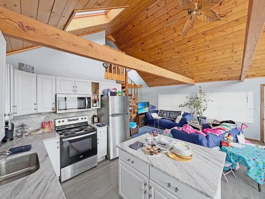 Interior, Kitchen, Living room, Stainless Steel Appliances, Wooden Beams, Wooden Ceilings, Wood Texture Flooring