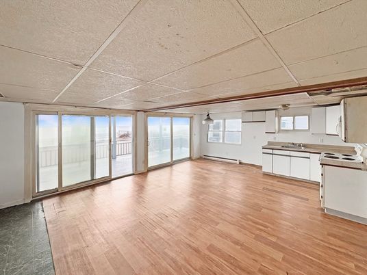 Empty room, Interior, Kitchen, Pendant Lights, Wood Texture Flooring