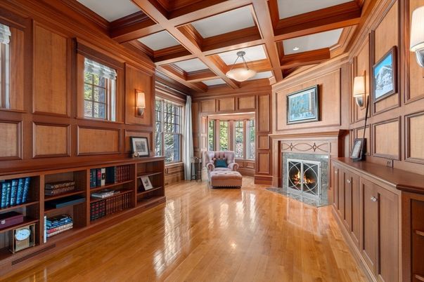 Fireplace, Interior, Recessed Lighting, Wooden Beams, Wooden Ceilings, Wood Texture Flooring, Wooden Walls
