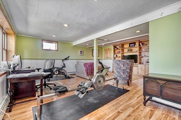 Fitness Equipment, Home Office, Interior, Recessed Lighting, Wood Texture Flooring