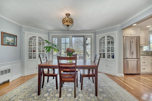 Dining room, Interior, Recessed Lighting, Wood Texture Flooring