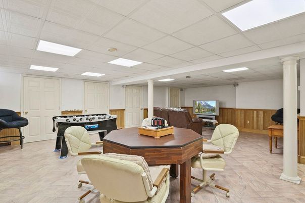 Game Room, Interior, Recessed Lighting, Wood Texture Flooring
