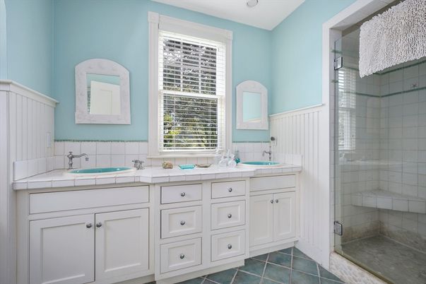 Bathroom, Dual Sink Vanities, Glass Shower, Interior, Tile Countertops