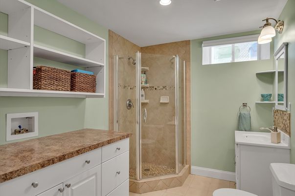 Bathroom, Glass Shower, Interior, Recessed Lighting