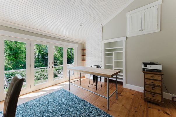 Home Office, Interior, Stone Walls, Wood Texture Flooring
