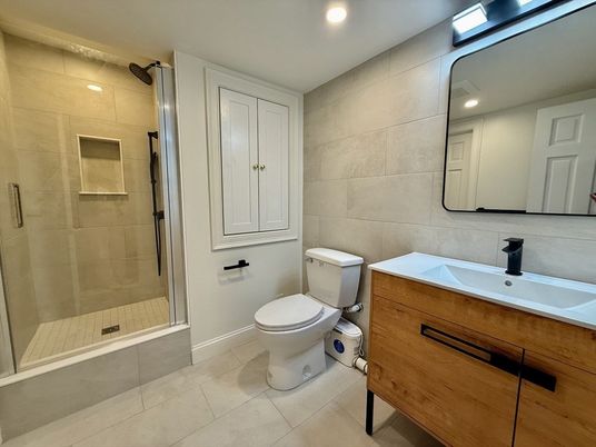 Bathroom, Glass Shower, Interior, Recessed Lighting