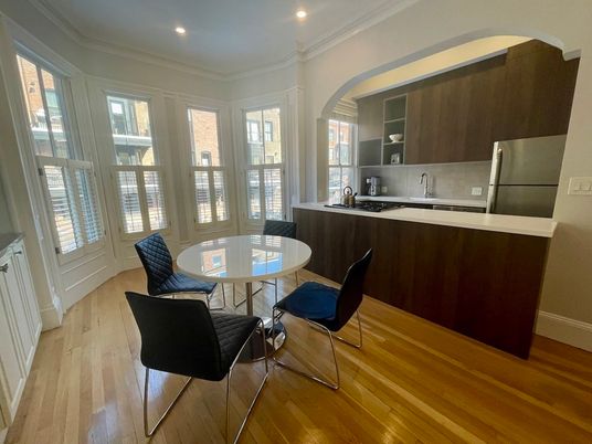 Dining room, Interior, Kitchen, Recessed Lighting, Wood Texture Flooring