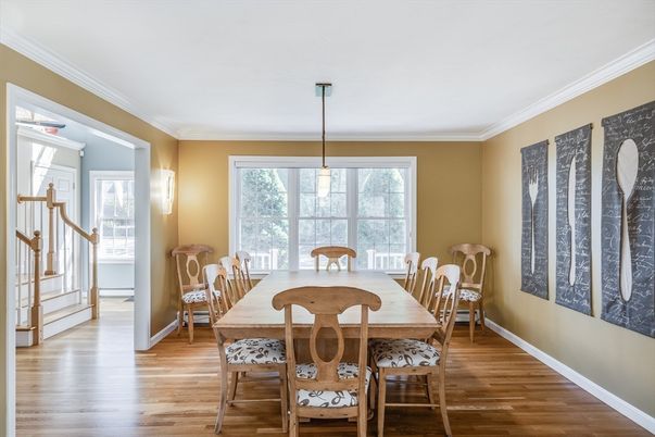 Dining room, Interior, Pendant Lights, Wood Texture Flooring