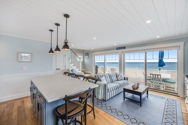 Dining room, Interior, Kitchen, Living room, Pendant Lights, Recessed Lighting, Water, Wood Texture Flooring