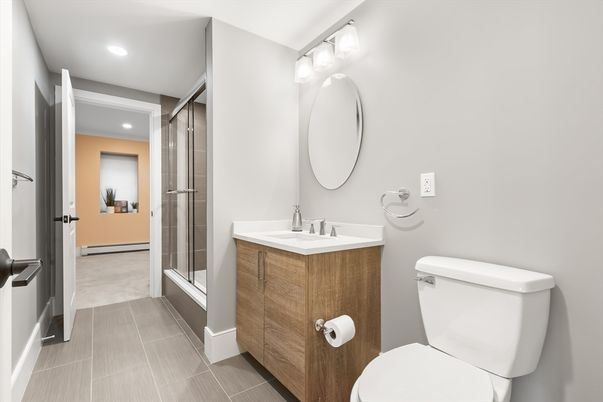 Bathroom, Glass Shower, Interior, Recessed Lighting