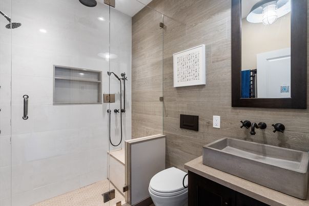 Bathroom, Glass Shower, Interior, Recessed Lighting