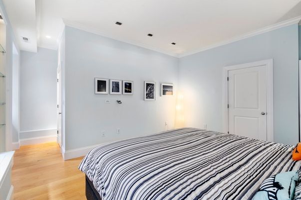 Bedroom, Interior, Recessed Lighting, Wood Texture Flooring