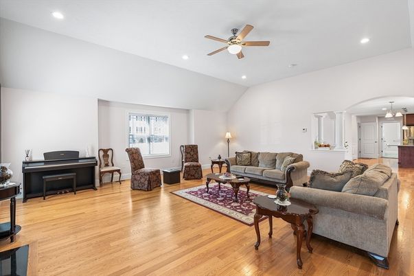Interior, Living room, Piano, Recessed Lighting, Wood Texture Flooring