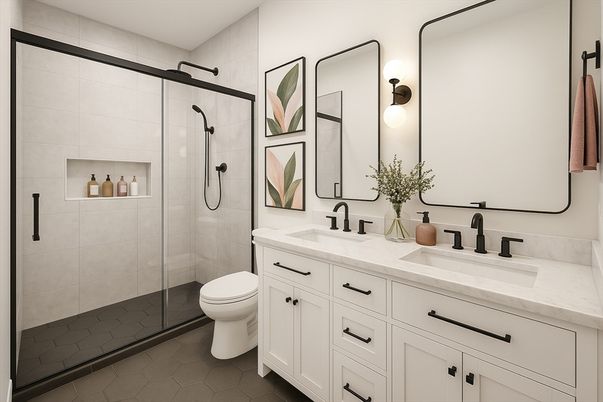 Bathroom, Dual Sink Vanities, Glass Shower, Interior