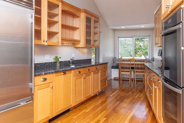 Dining room, Interior, Kitchen, Recessed Lighting, Stainless Steel Appliances, Wood Texture Flooring